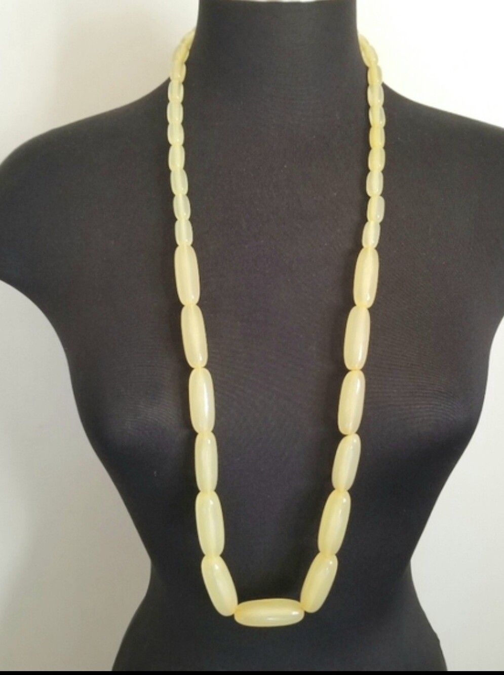 Vintage Yellow Large Bead Necklace Long